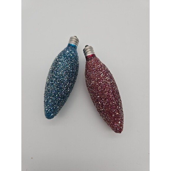 Vintage Stardust Sugar Crystal Christmas Bulbs 3.5" Red & Blue x 2 - Picture 1 of 8